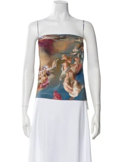 Pre-owned Balmain Silk Graphic Print Top W/ Tags In Blue