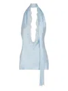 Balmain Backless Crepe Satin Top With Fringe In Blue