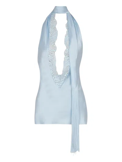 Balmain Silk Halterneck Top In Blue