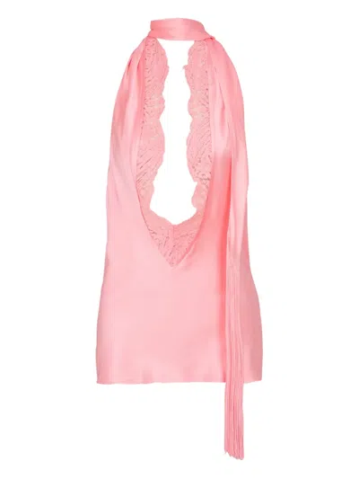 Balmain Silk Halterneck Top In Pink