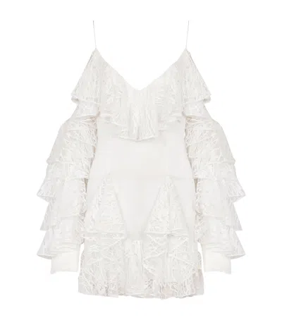 Balmain Silk Lace Mini Dress In White