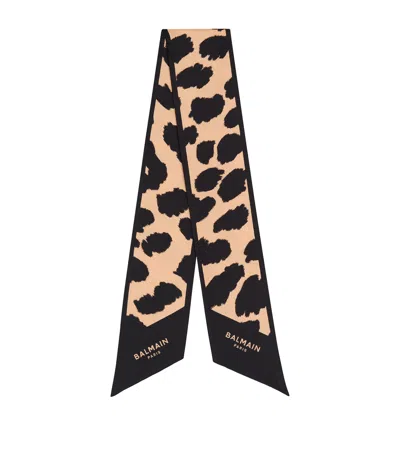 Balmain Silk Leopard Print Bandana In Sand