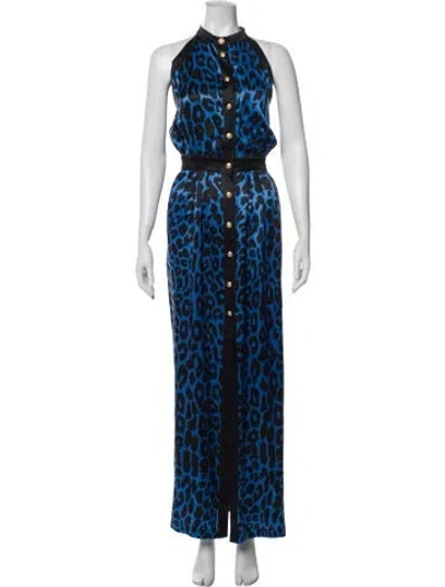 Pre-owned Balmain Silk Long Dress In Blue