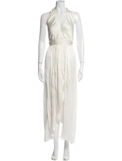 Pre-owned Balmain Silk Long Dress In White