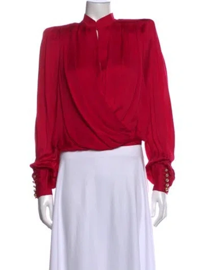 Pre-owned Balmain Silk Long Sleeve Blouse In Pink