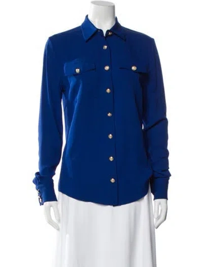 Pre-owned Balmain Silk Long Sleeve Button-up Top In Blue