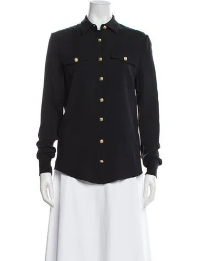 Pre-owned Balmain Silk Long Sleeve Button-up Top In Gray