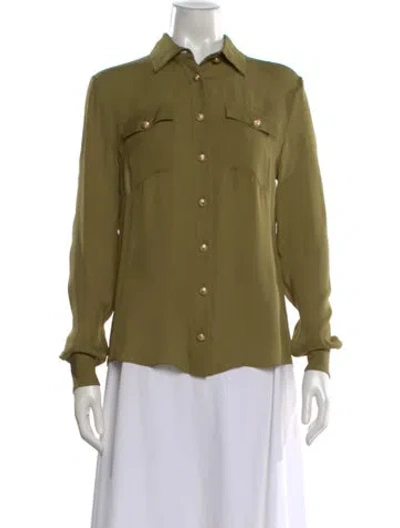 Pre-owned Balmain Silk Long Sleeve Button-up Top In Green
