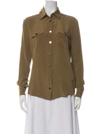 Pre-owned Balmain Silk Long Sleeve Button-up Top In Green