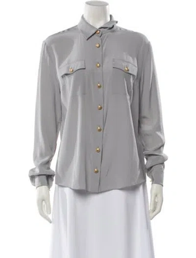 Pre-owned Balmain Silk Long Sleeve Button-up Top In Neutral