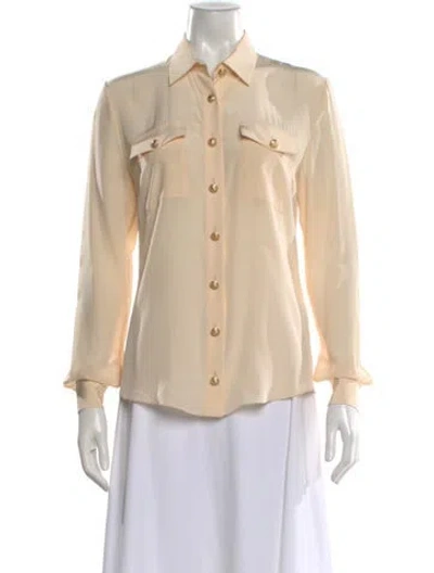 Pre-owned Balmain Silk Long Sleeve Button-up Top In Neutral