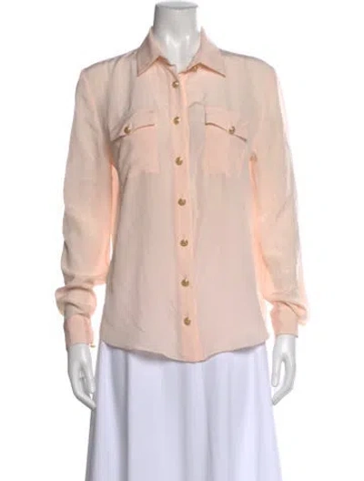 Pre-owned Balmain Silk Long Sleeve Button-up Top In Pink