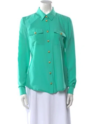 Pre-owned Balmain Silk Long Sleeve Button-up Top W/ Tags In Green