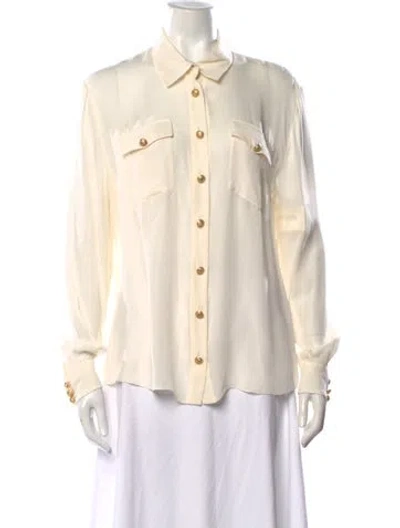 Pre-owned Balmain Silk Long Sleeve Button-up Top In White