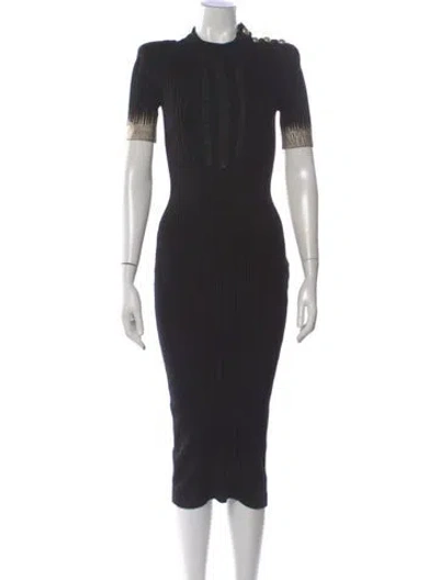 Pre-owned Balmain Silk Midi Length Dress In Black
