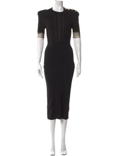 Pre-owned Balmain Silk Midi Length Dress In Black/metallic