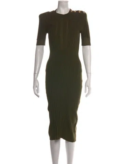 Pre-owned Balmain Silk Midi Length Dress In Green