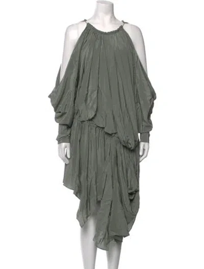Pre-owned Balmain Silk Midi Length Dress In Green