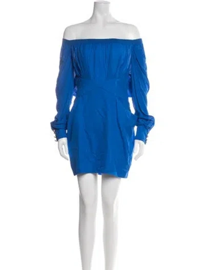 Pre-owned Balmain Silk Mini Dress W/ Tags In Blue