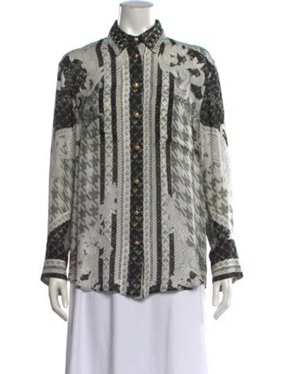 Pre-owned Balmain Silk Patterned Button-up Top In Green/neutrals