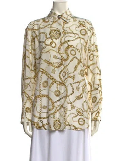 Pre-owned Balmain Silk Printed Button-up Top W/ Tags In Neutral