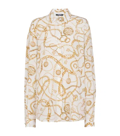 Balmain Logo Printed Silk Shirt In Neutral