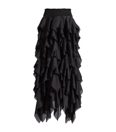 Balmain Silk Ruffled Maxi Skirt In Black