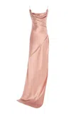 Balmain Silk Draped Maxi Dress In Pink