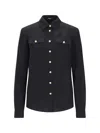 Balmain Shoulder-pads Button-up Silk Shirt In Black  