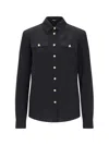 Balmain Shoulder-pads Button-up Silk Shirt In Black