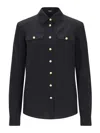 Balmain Shoulder-pads Button-up Silk Shirt In Black