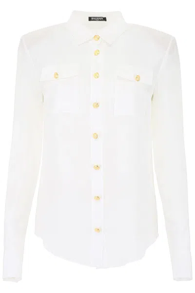 Balmain Buttoned Long In White