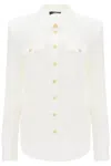 Balmain Button-embellished Silk Crepe De Chine Shirt In White