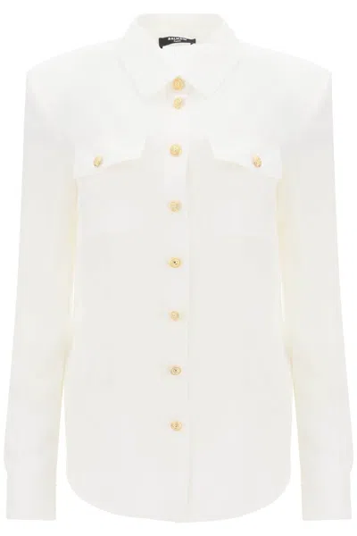 Balmain Silk Shirt With Padded Shoulders In White