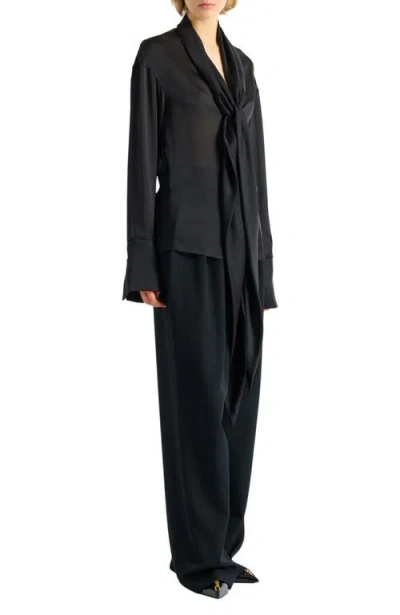 Balmain Silk Shirt With Tie Collar In Black