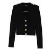 Balmain Structured Shoulder Black V-neck Cardigan With Decorative Buttons In Black