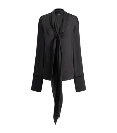 Balmain Silk Tie Collar Shirt In Black