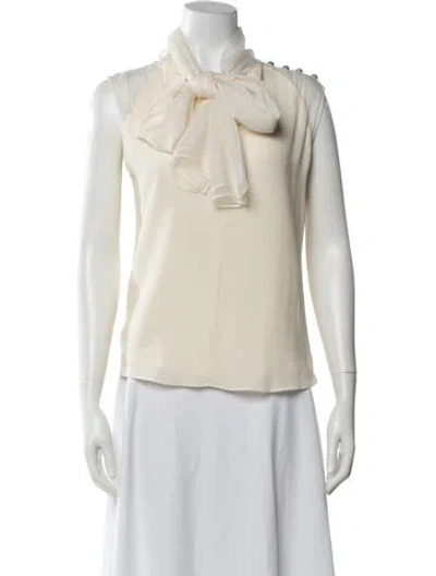 Pre-owned Balmain Silk Tie Neck Blouse In Neutrals
