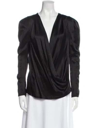 Pre-owned Balmain Silk V-neck Blouse In Gray