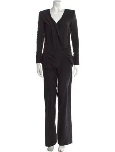 Pre-owned Balmain Silk V-neck Jumpsuit W/ Tags In Black