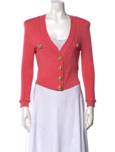 Pre-owned Balmain Silk V-neck Sweater In Pink