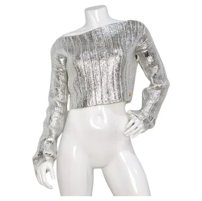 Pre-owned Balmain Silver Metallic Cropped Knit Sweater