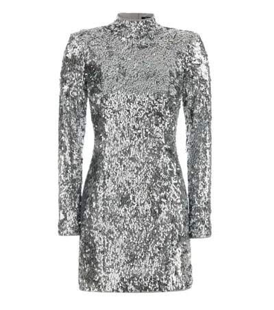 Balmain Silver Mock Collar Mini Dress