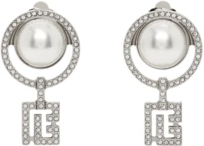 Balmain Silver Pearl Art Deco Rhinestones Earrings In A32 Argent/cristal