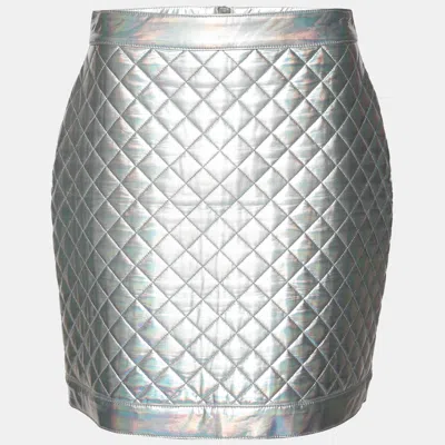 Pre-owned Balmain Silver Quilted Mini Skirt L