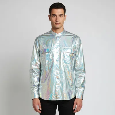 Pre-owned Balmain Silver Synthetic Holographic Oversized Shirt Xxxs