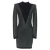 BALMAIN SILVER THREAD FLUFFY MILITARY BUTTON BODYCON DRESS