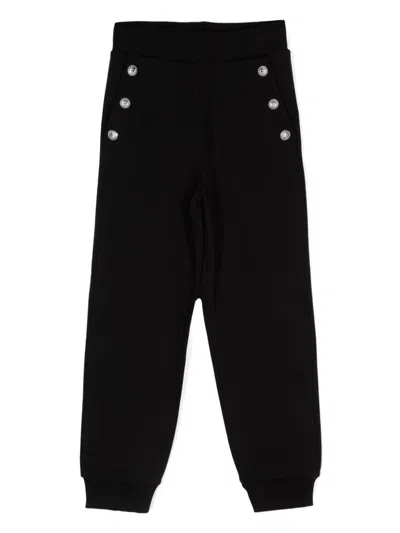 Balmain Kids' Silver-tone Trim Cotton Trousers In Black