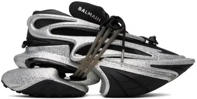 Balmain Silver Unicorn Sneakers In Eac Noir/argent