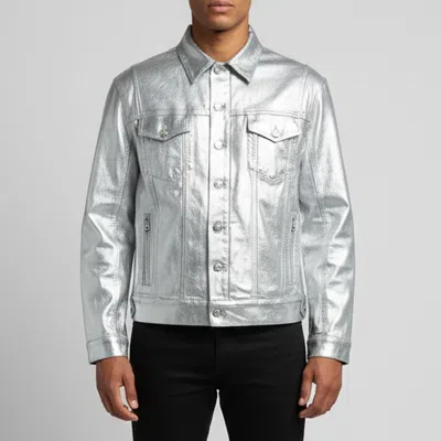 Pre-owned Balmain Silver Wide Metallic Denim Button Up Jacket Xl